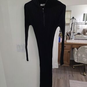 Elegant Black Ribbed Knit Dress